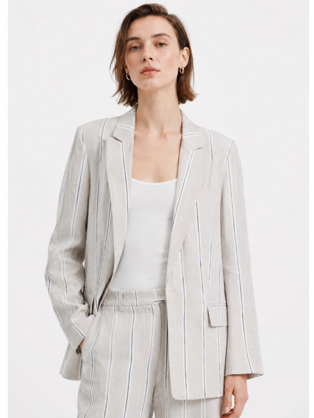 NWT H&M Linen Blend Striped Open Front Blazer | Size XS